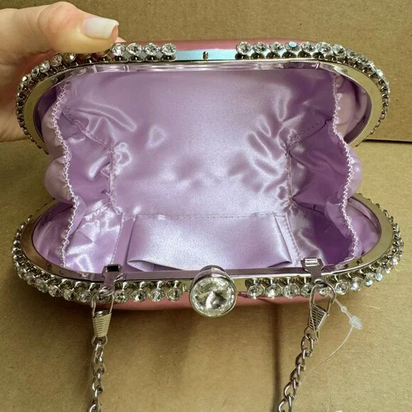 AQUA Mirror Metallic Patent Minaudière Clutch - Orchid - Picture 7 of 9